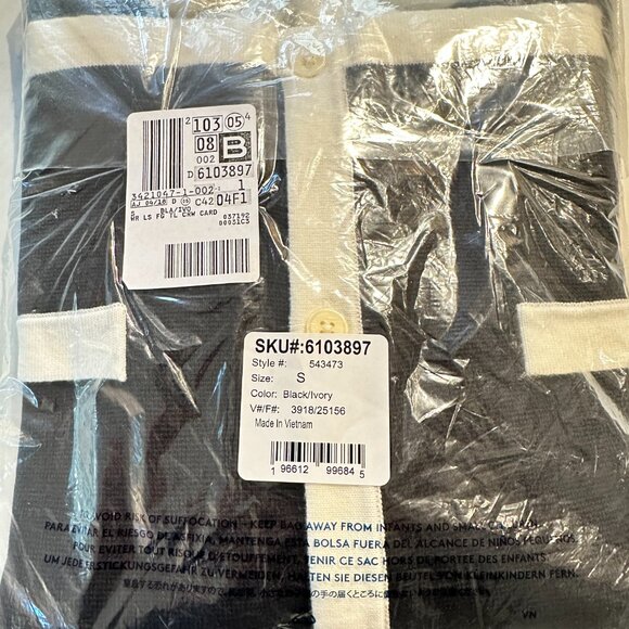 Lands End Lady Jacket Sweater | Size S | Black with Ivory Trim - Picture 3 of 4